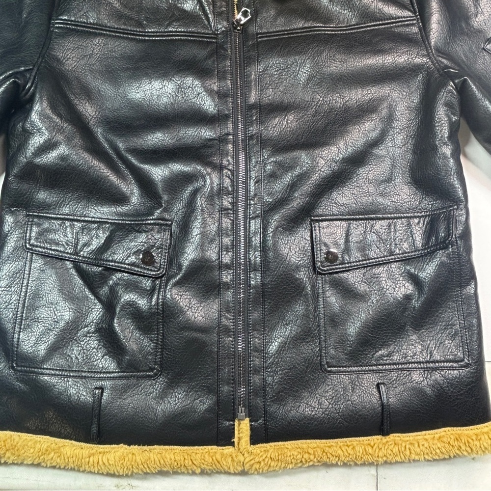 Men’s Faux Leather Sherpa Lined Jacket Vintage Collared Long Sleeve large - Picture 10 of 10